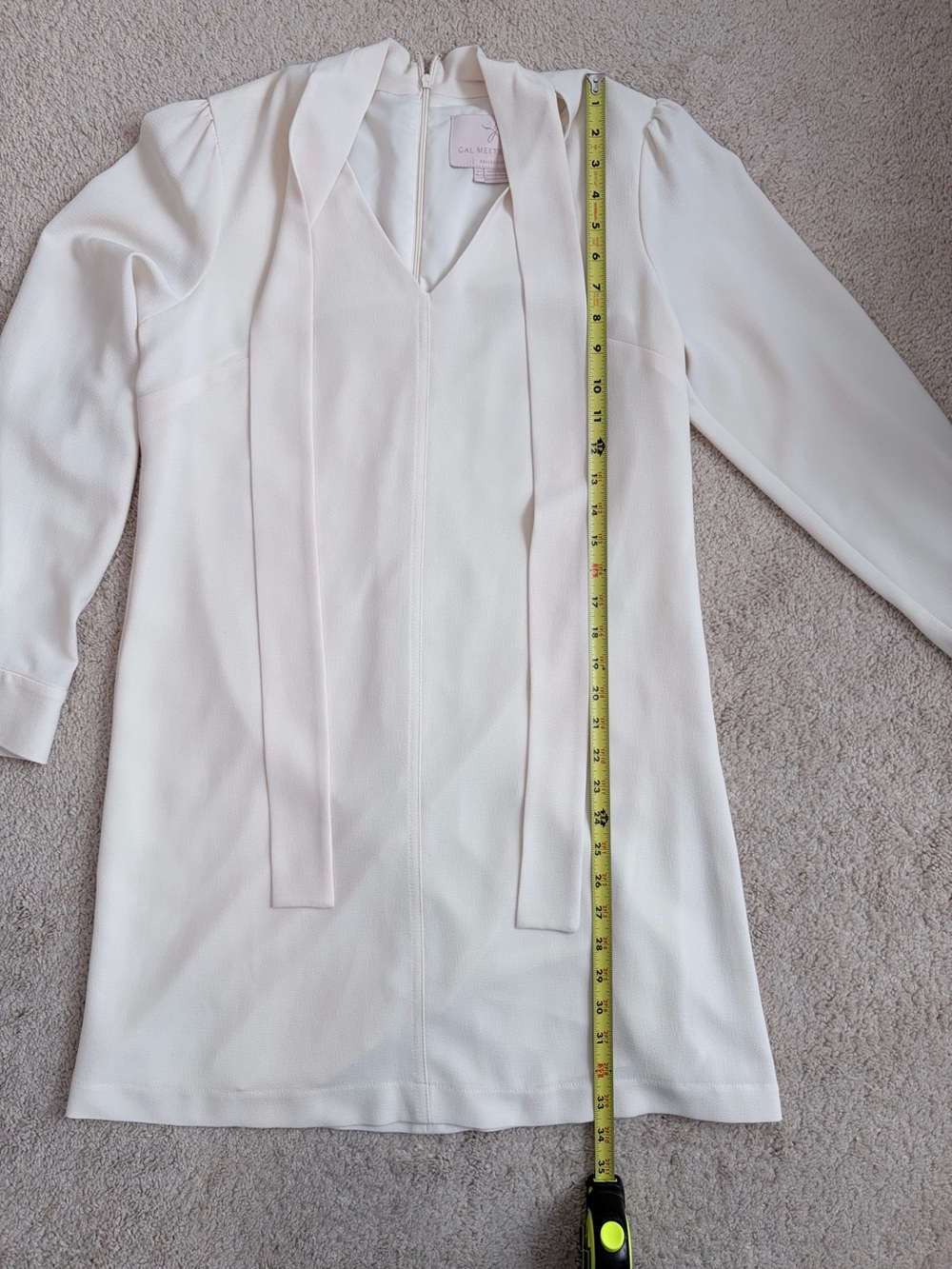 Gal Meets Glam Mini Dress Ines Cream Tie Neck Long Sleeve Women's Size 6 - Picture 10 of 11